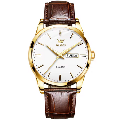 Relógio maskulino de quartzo olev com pulseira de coro ealíno - acrova dagua