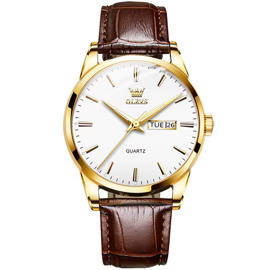 Relógio maskulino de quartzo olev com pulseira de coro ealíno - acrova dagua