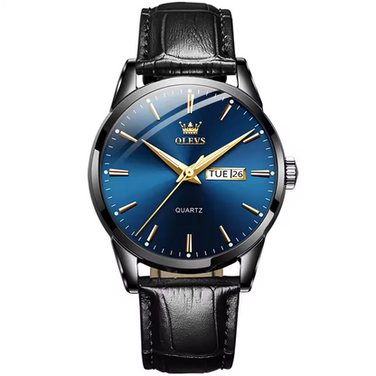Relógio maskulino de quartzo olev com pulseira de coro ealíno - acrova dagua