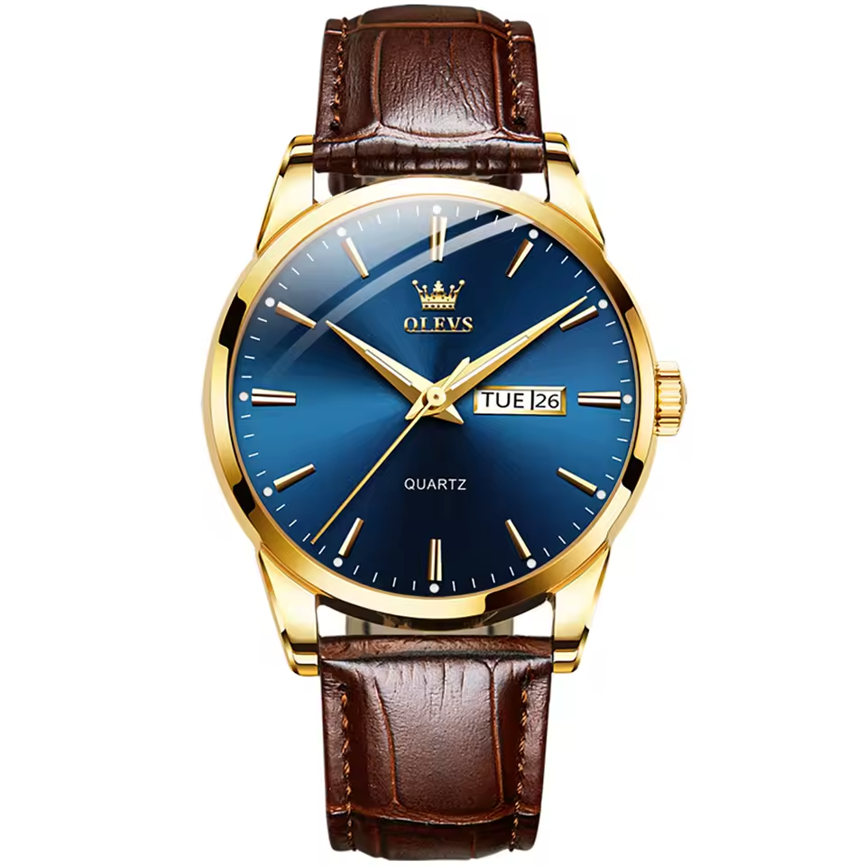 Relógio maskulino de quartzo olev com pulseira de coro ealíno - acrova dagua