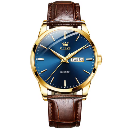 Relógio maskulino de quartzo olev com pulseira de coro ealíno - acrova dagua