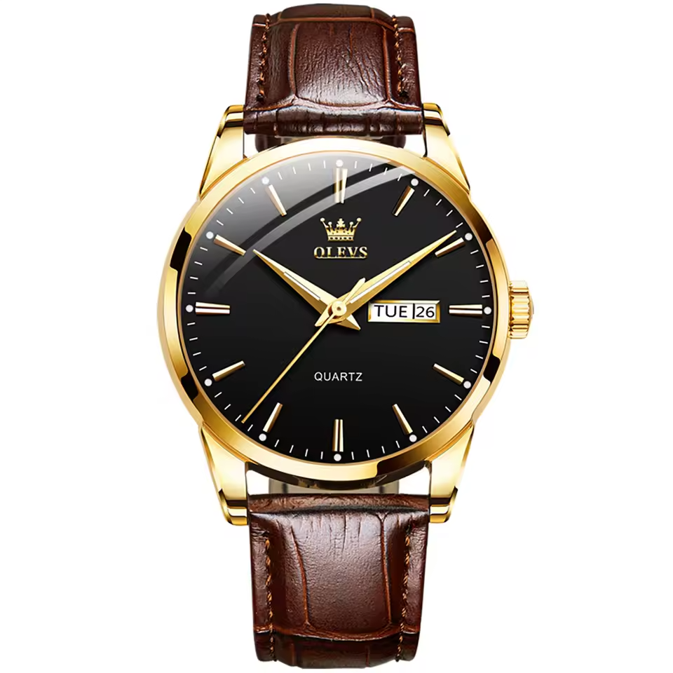 Relógio maskulino de quartzo olev com pulseira de coro ealíno - acrova dagua
