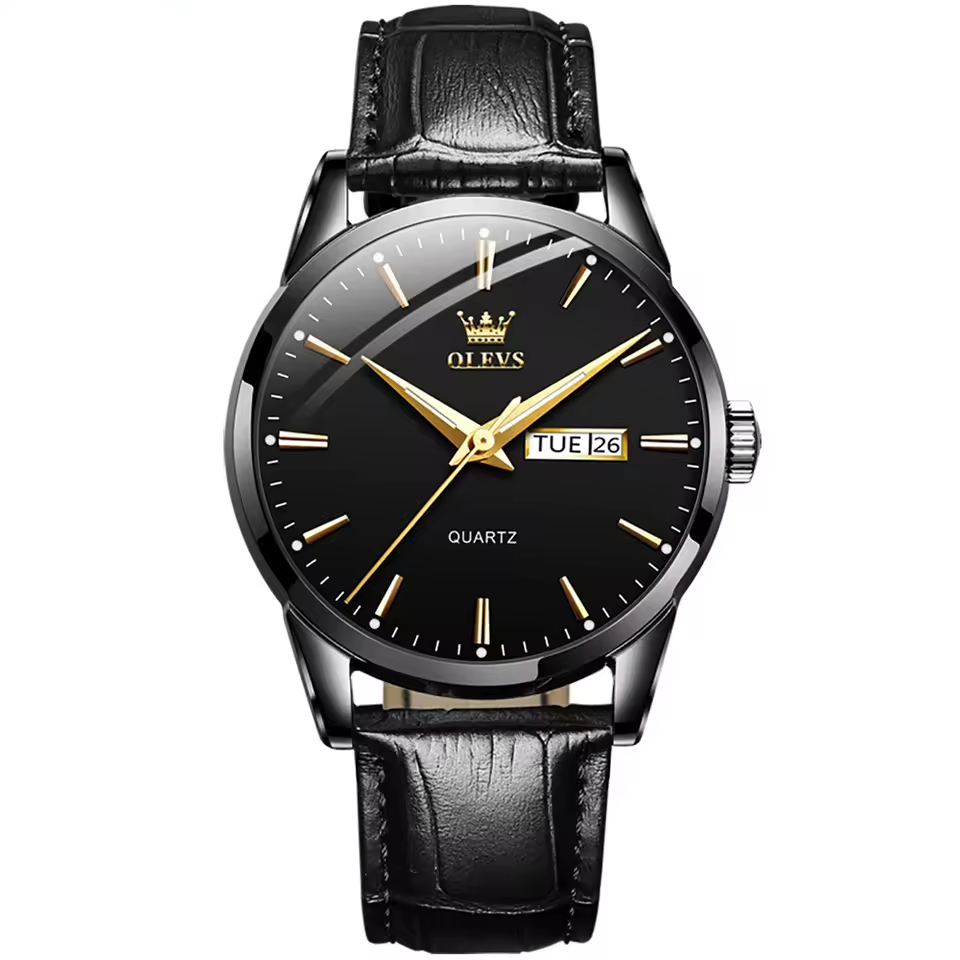Relógio maskulino de quartzo olev com pulseira de coro ealíno - acrova dagua