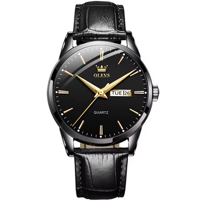 Relógio maskulino de quartzo olev com pulseira de coro ealíno - acrova dagua